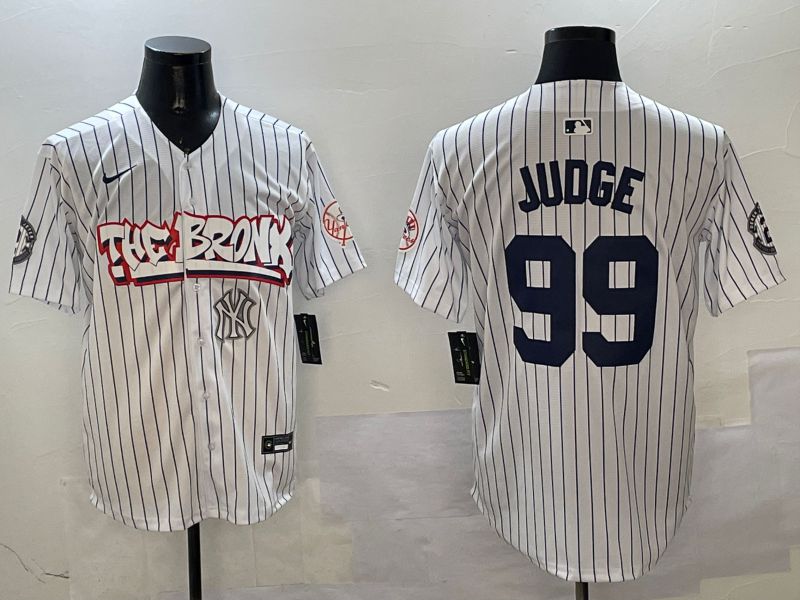 Men New York Yankees #99 Judge White Stripe four generations Joint Name 2025 Nike MLB Jersey style 8->new york yankees->MLB Jersey